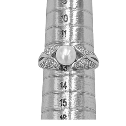 ANILLO PLATA ACABADO EN RODIO ,PERLA Y CIRCONITAS