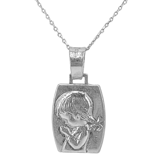 MEDALLA VIRGEN NIÑA PLATA ACABADO PLATEADO