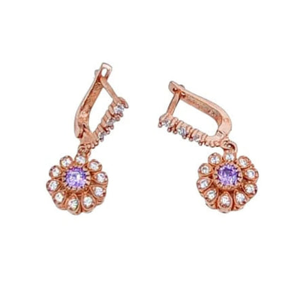 PENDIENTES PLATA ACABADO EN ROSA Y CIRCONITAS