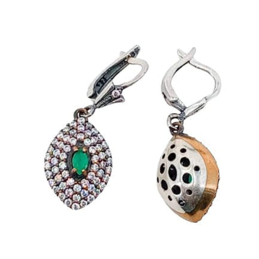 SILVER AND BRONZE EARRINGS WITH SILVER PLATING, ZIRCONIAS, NATURAL STONE