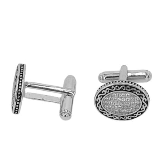SILVER CUFFLINKS WITH RHODIUM FINISH AND ZIRCONIAS