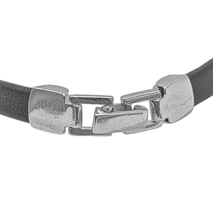 PULSERA CAUCHO NEGRO Y PLATA ACABADO EN RODIO Y CIRCONITAS