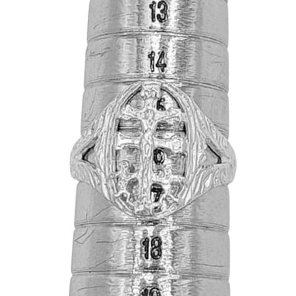 ANILLO DE PLATA CRUZ DE CARAVACA ACABADO EN PLATEADO LABRADO BRILLO