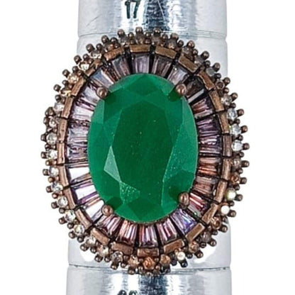 ANILLO PLATA Y BRONCE ACABADO PLATEADO PIEDRA NATURAL Y CIRCONITAS