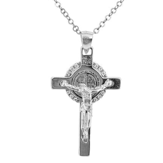 SILVER CROSS WITH RHODIUM FINISH AND ZIRCONIAS