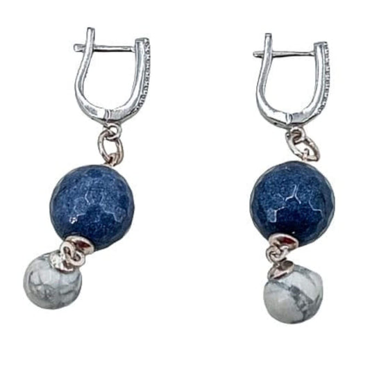 SILVER EARRINGS WITH RHODIUM FINISH, NATURAL STONE AND ZIRCONIAS