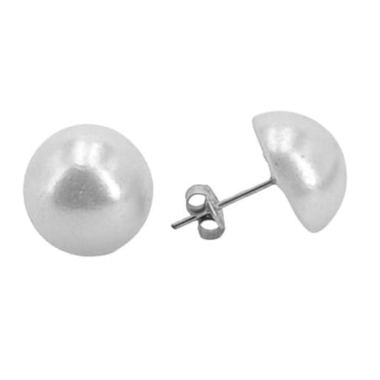 SILVER AND HALF PEARL EARRINGS WITH SILVER FINISH