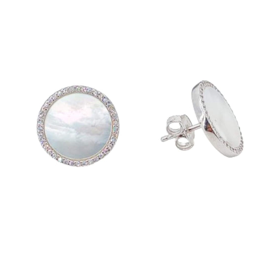 SILVER EARRINGS WITH RHODIUM FINISH, MOTHER OF PEARL AND ZIRCONIAS