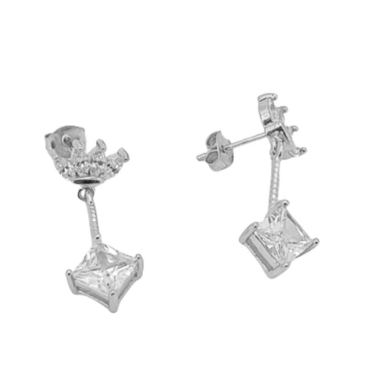SILVER EARRINGS WITH RHODIUM FINISH, PRESSURE CLOSURE AND ZIRCONIAS