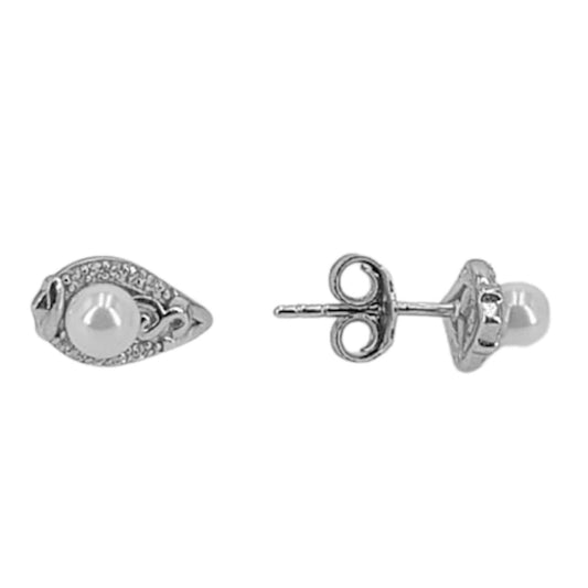 SILVER EARRINGS WITH RHODIUM FINISH AND ENGRAVED PRESSURE CLOSURE