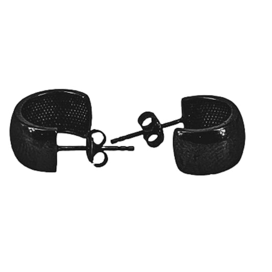 SILVER EARRINGS WITH SMOOTH BLACK RUTHENIUM FINISH AND PUSH-BACK CLOSURE