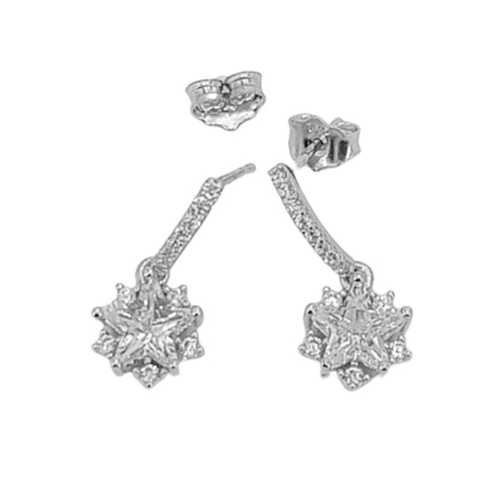SILVER EARRINGS WITH RHODIUM FINISH, PRESSURE CLOSURE AND ZIRCONIAS