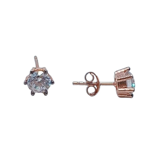 SILVER EARRINGS WITH ROSE FINISH, PRESSURE CLOSURE AND ZIRCONIA
