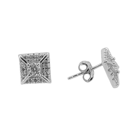 SILVER EARRINGS WITH RHODIUM FINISH, PRESSURE CLOSURE AND ZIRCONIAS