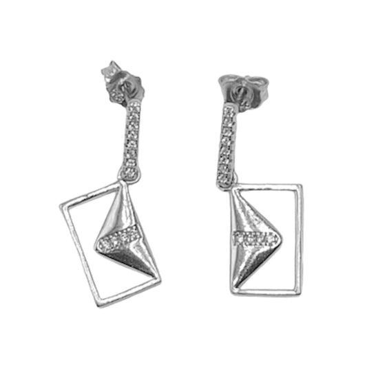SILVER EARRINGS WITH RHODIUM FINISH, PRESSURE CLOSURE, SMOOTH SHINE ZIRCONIAS