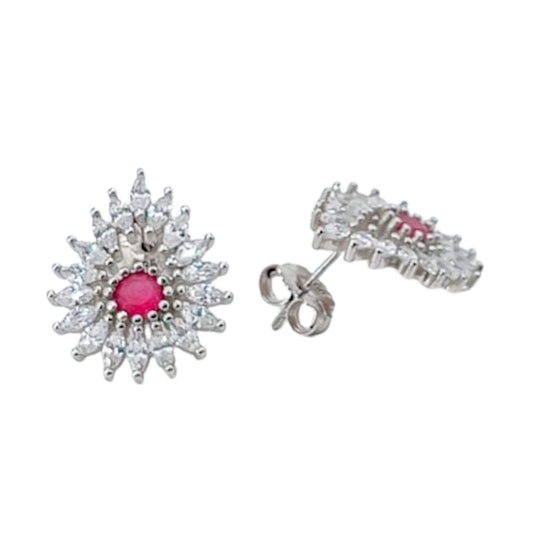 SILVER EARRINGS WITH RHODIUM FINISH, PRESSURE CLOSURE AND ZIRCONIAS