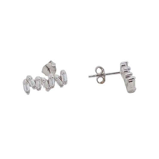 SILVER EARRINGS WITH RHODIUM FINISH, PRESSURE CLOSURE AND ZIRCONIAS
