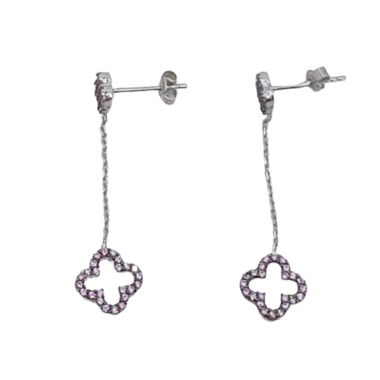 SILVER EARRINGS WITH RHODIUM FINISH, PRESSURE CLOSURE AND ZIRCONIAS