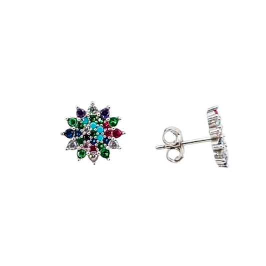 SILVER EARRINGS WITH RHODIUM FINISH, PRESSURE CLOSURE AND ZIRCONIAS