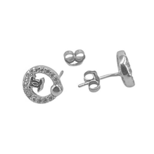 SILVER EARRINGS WITH RHODIUM FINISH, PRESSURE CLOSURE AND ZIRCONIAS