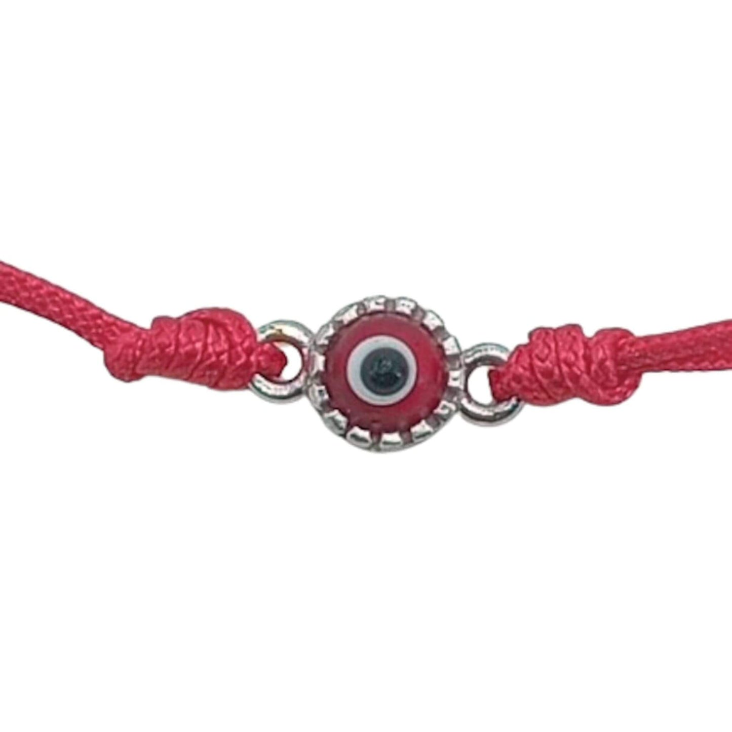 PULSERA HILO ROJO Y OJO TURCO ACABADO EN PLATEADO