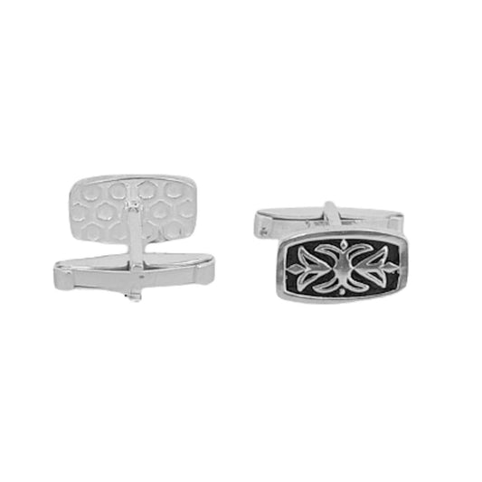 SILVER CUFFLINKS WITH RHODIUM FINISH AND BLACK ENAMEL
