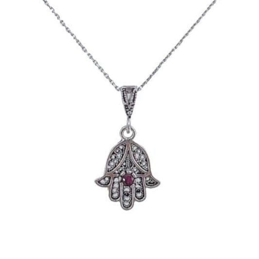 HAND PENDANT SILVER WITH ANTIQUE FINISH AND ZIRCONIA