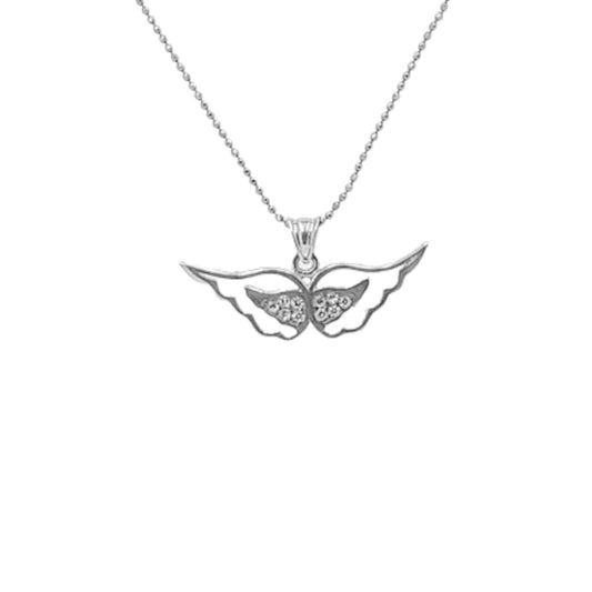 SILVER WINGS PENDANT WITH RHODIUM FINISH AND ZIRCONIAS