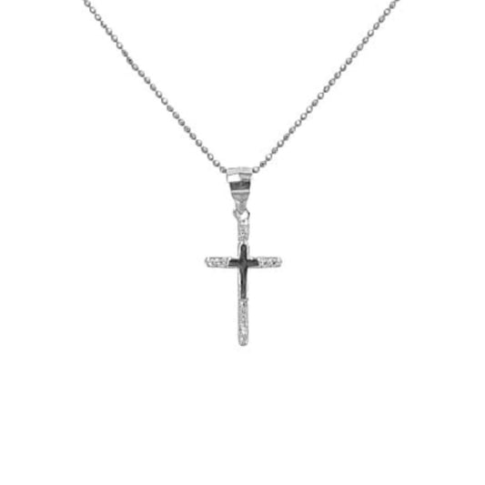 SILVER CROSS WITH RHODIUM FINISH AND ZIRCONIAS