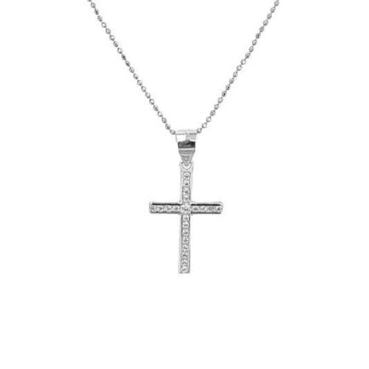 SILVER CROSS WITH RHODIUM FINISH AND ZIRCONIAS