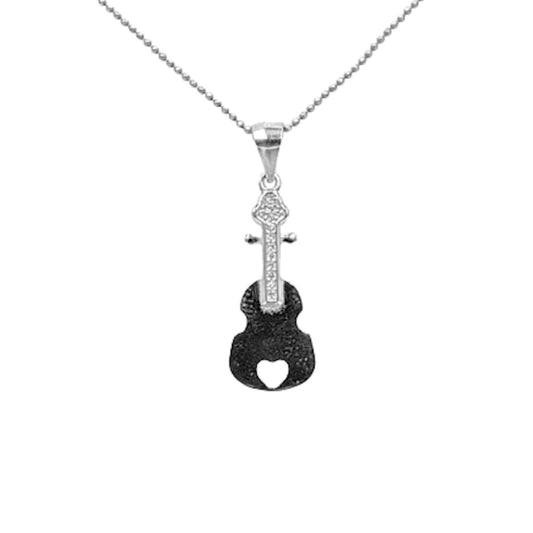 SILVER GUITAR PENDANT WITH RHODIUM FINISH AND ZIRCONIAS