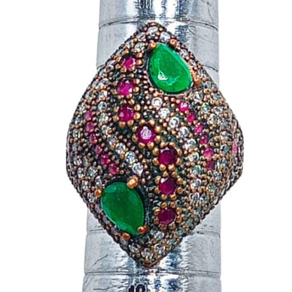 ANILLO PLLATA Y BRONCE ACABADO PLATEADO Y PIEDRAS NATURALES