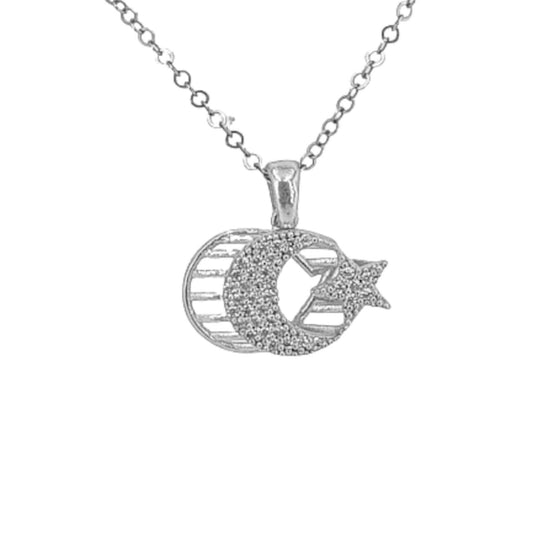 3D STAR AND MOON PENDANT SILVER RHODIUM FINISH