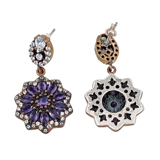 SILVER AND BRONZE EARRINGS WITH SILVER PLATING AND NATURAL STONES