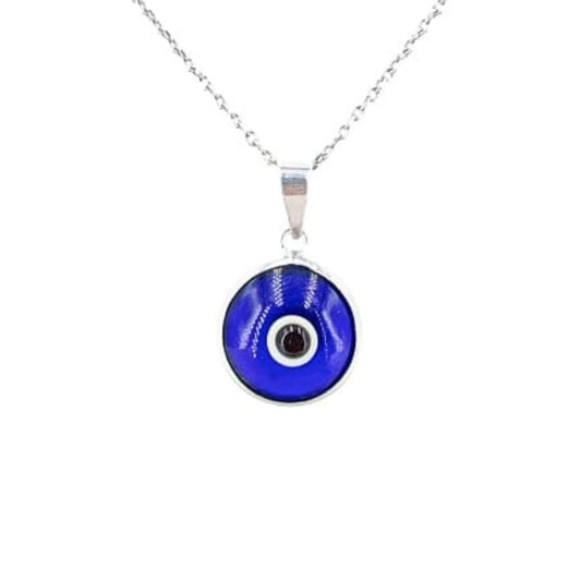 DARK BLUE TURKISH EYE PENDANT, SILVER PLATED