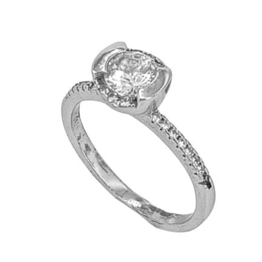 SOLITAIRE SILVER RING WITH RHODIUM FINISH AND ZIRCONIAS