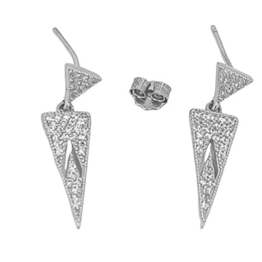 SILVER EARRINGS WITH RHODIUM FINISH AND ZIRCONIAS, PRESSURE CLOSURE