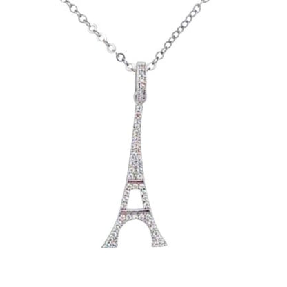 COLGANTE TORRE EIFFEL PLATA ACABADO EN RODIO Y CIRCONITAS