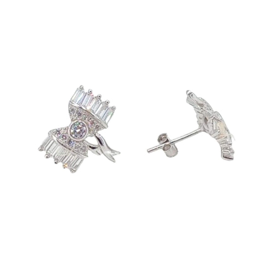 SILVER EARRINGS WITH RHODIUM FINISH AND ZIRCONIAS, PRESSURE CLOSURE