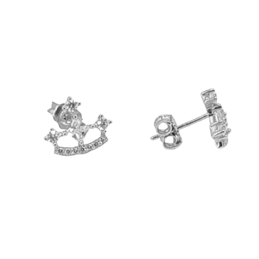 SILVER EARRINGS WITH RHODIUM FINISH AND ZIRCONIAS, PRESSURE CLOSURE