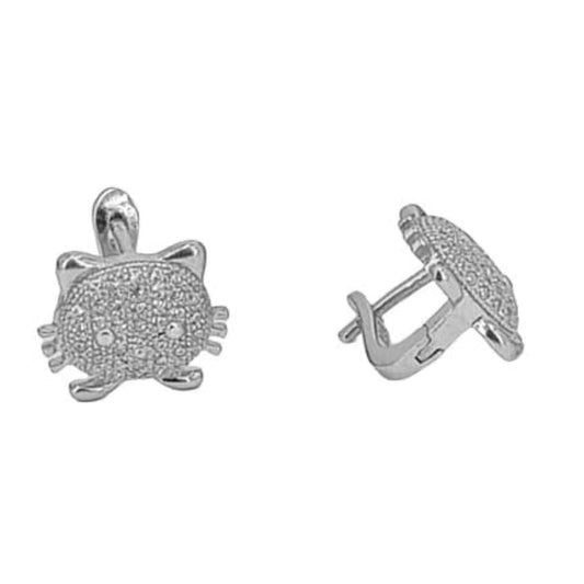 Silver earrings with rhodium finish, cubic zirconia, and Catalan clasp.