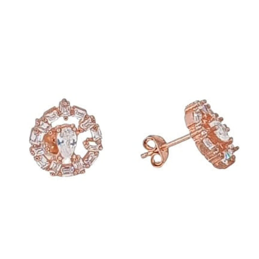 SILVER EARRINGS WITH PINK FINISH AND WHITE ZIRCONIAS, PRESSURE CLOSURE