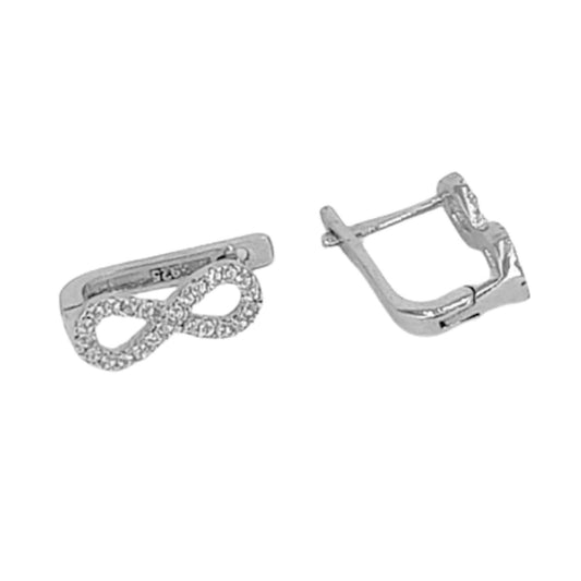 Infinity Earrings, Silver Rhodium Finish, Cubic Zirconia, Catalan Clasp