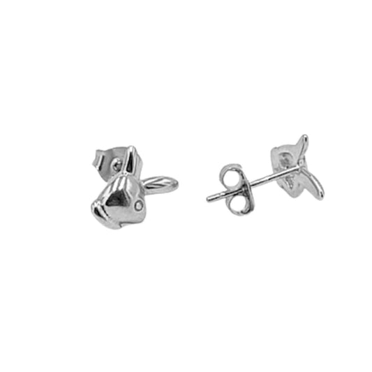 Rabbit earrings, silver rhodium finish, push-back closure