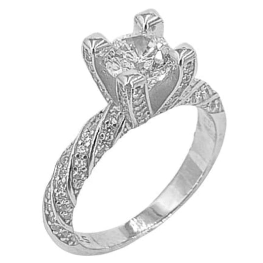 SOLITAIRE SILVER RING WITH RHODIUM FINISH AND ZIRCONIAS