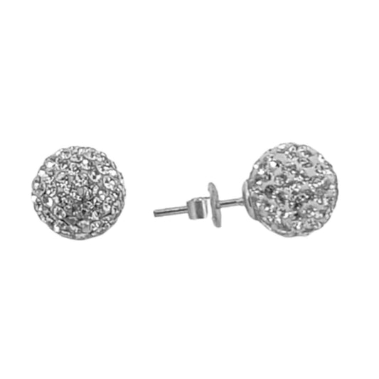 SILVER EARRINGS WITH MULTI-WHITE STONES, SILVER FINISH, PRESSURE CLOSURE