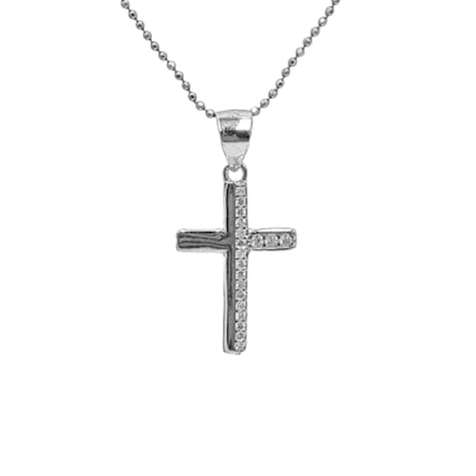 SILVER CROSS WITH RHODIUM FINISH AND ZIRCONIAS, SMOOTH AND SHINE