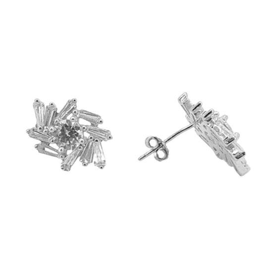 SILVER EARRINGS WITH RHODIUM FINISH AND ZIRCONIAS, PRESSURE CLOSURE