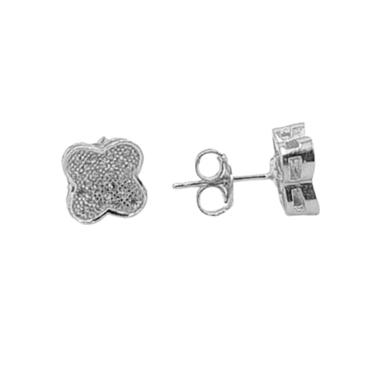 Silver Cross Earrings with Rhodium Finish and Cubic Zirconia, Push Back Closure