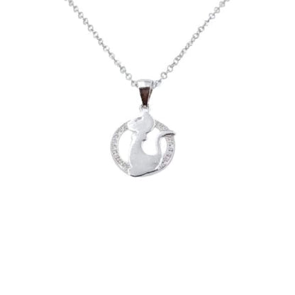 COLGANTE GATO PLATA ACABADO PLATEADO Y CIRCONITAS